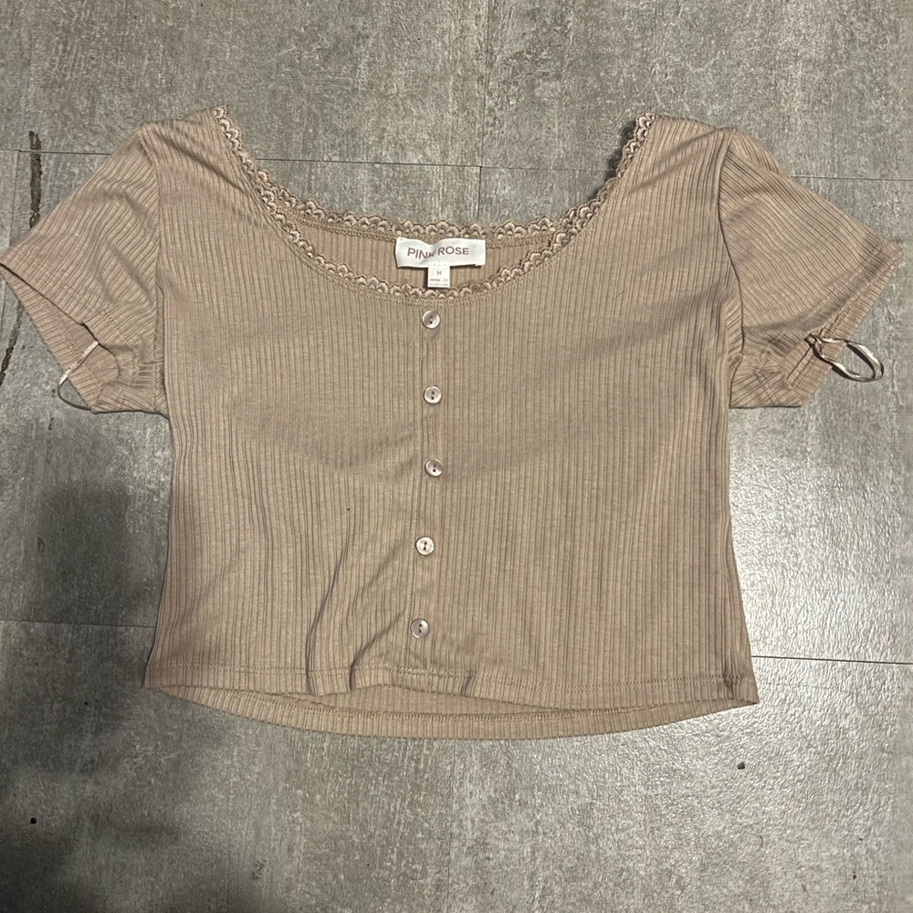 Beige Button Up Crop